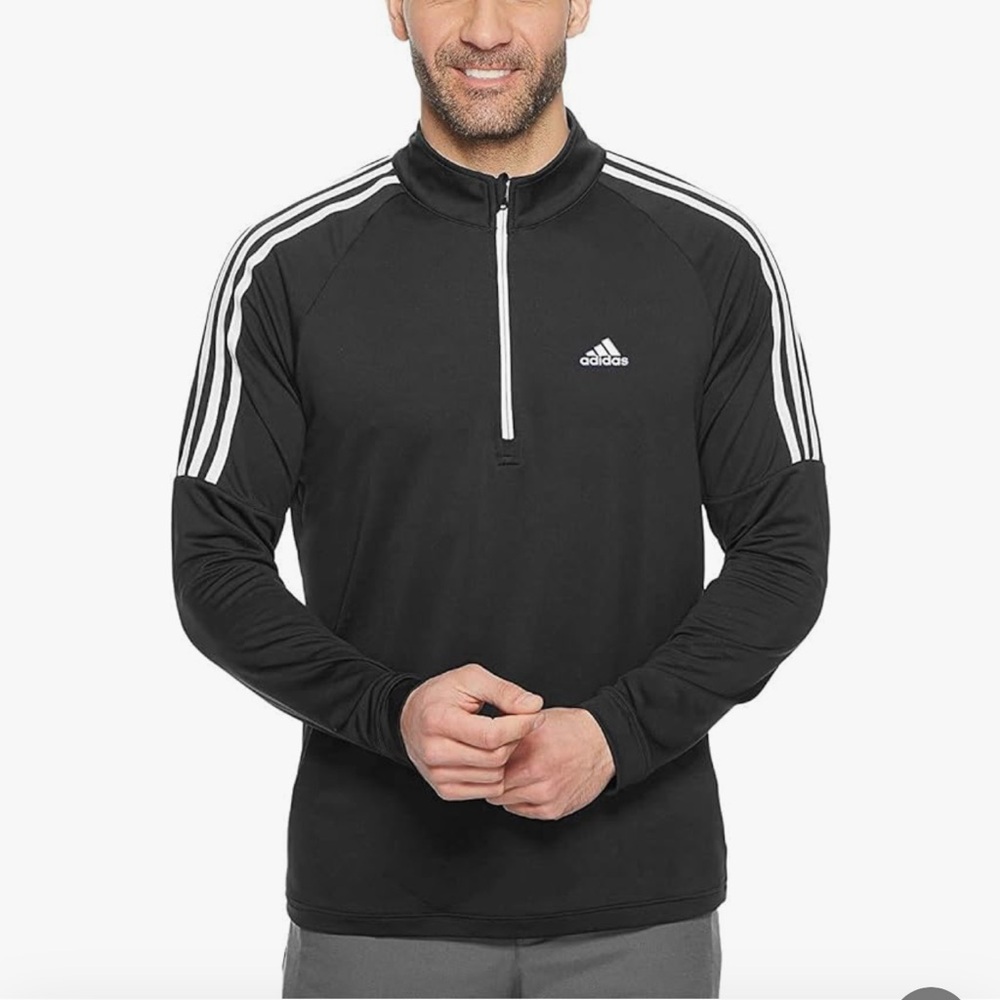 Adidas Men’s Golf ADVS20R736 3 Stripe Shoulders 1/4 Zip Black Pullover-SZ XL